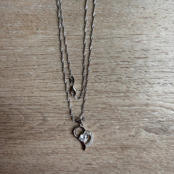 Sterling Silver Cubic Zirconia Open Heart Necklace Gift Mother's Day - Picture 1 of 2